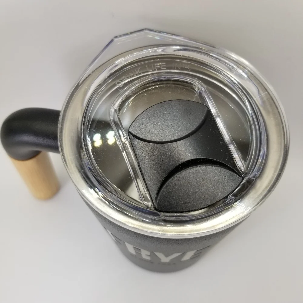 FRYE X Welly Bottle 12oz Wide Mouth Insulated Steel & Bamboo Travel Mug Black